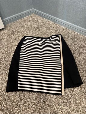 White House Black Market Black and White Striped Pencil Skirt with Side Panel